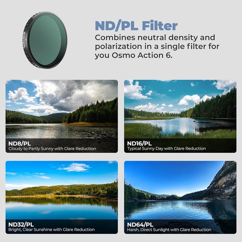 FreeWell مجموعة فلاتر مستقطبة ND8/PL، ND16/PL، ND32/PL، ND64/PL لكاميرا DJl Osmo Action 6 - أساسية للتصوير في ضوء النهار وزيادة الوضوح - Image 3